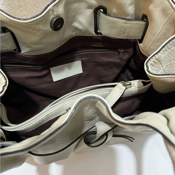 white house black market cream bag belted genuine leather satchel bag - Picture 10 of 14